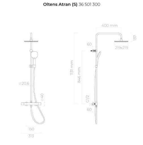 OLTENS ATRAN (S) Zestaw prysznicowy termostatyczny z kwadratową deszczownicą - obrazek 4