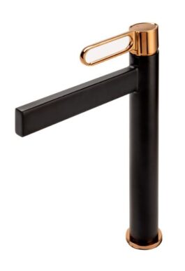 FDESIGN ZAFFIRO Bateria umywalkowa z korkiem click-clack, różowe złoto/czarny FD1-ZFR-2L-25
